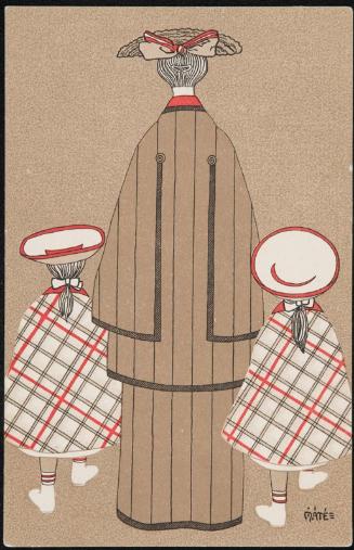 Mother with two girls in plaid capes