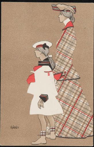 Mother in plaid dress and young girl