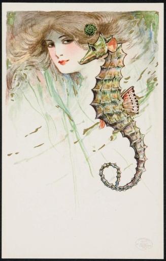 Brown-haired women and a seahorse