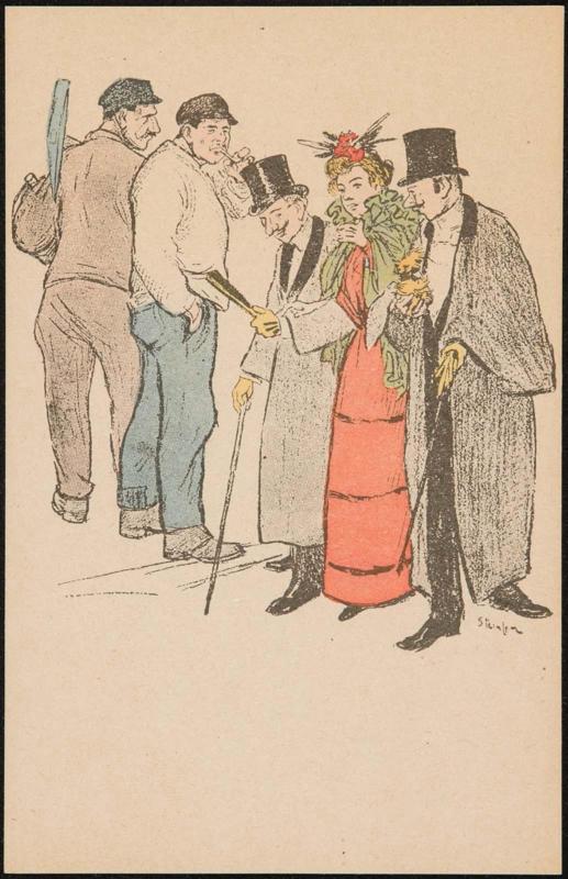 Fashionable woman with two escorts