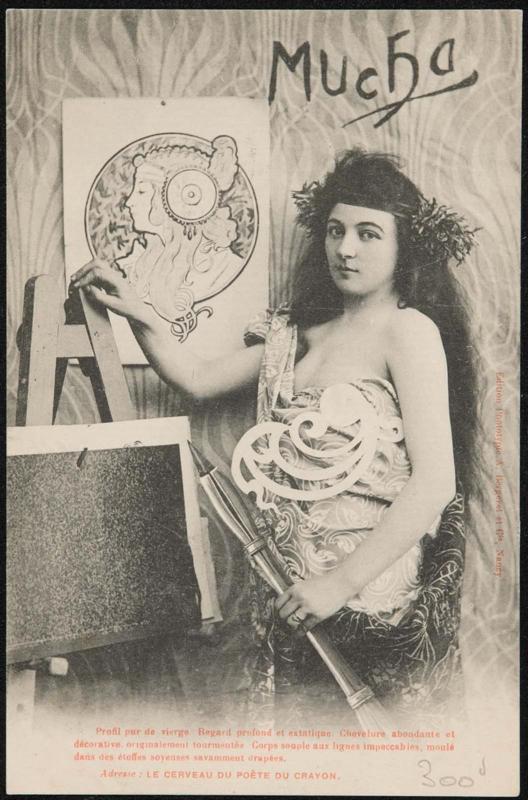 Advertisement for artwork by Mucha