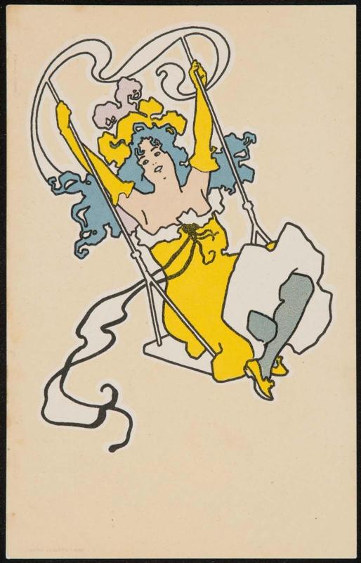 Woman in a yellow dress on a swing