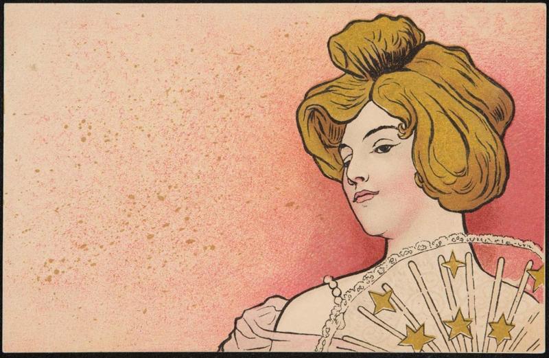 -haired woman with a fan
