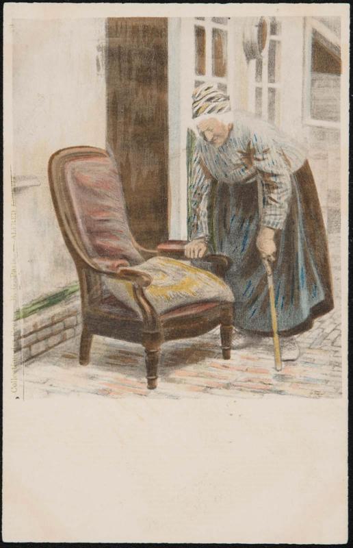 Elderly woman taking a seat