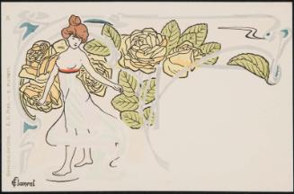 Semi-nude woman and yellow roses