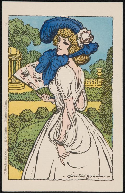 Woman in a white dress and blue hat