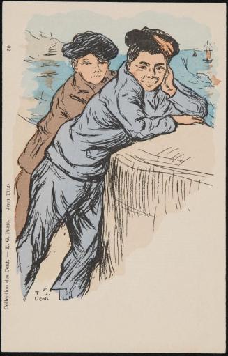 Two boys watching the ships at sea