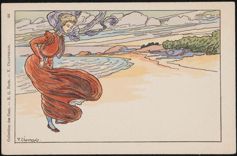 Woman in a red dress at the beach