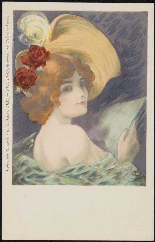 Red-haired woman with roses in her hair
