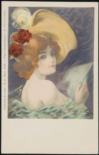 Red-haired woman with roses in her hair