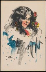 Dark-haired woman with roses in her hair