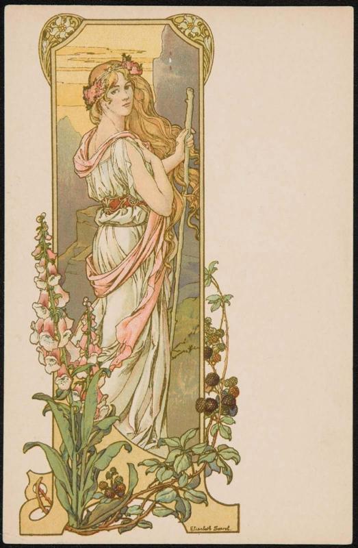 Woman and foxglove flowers