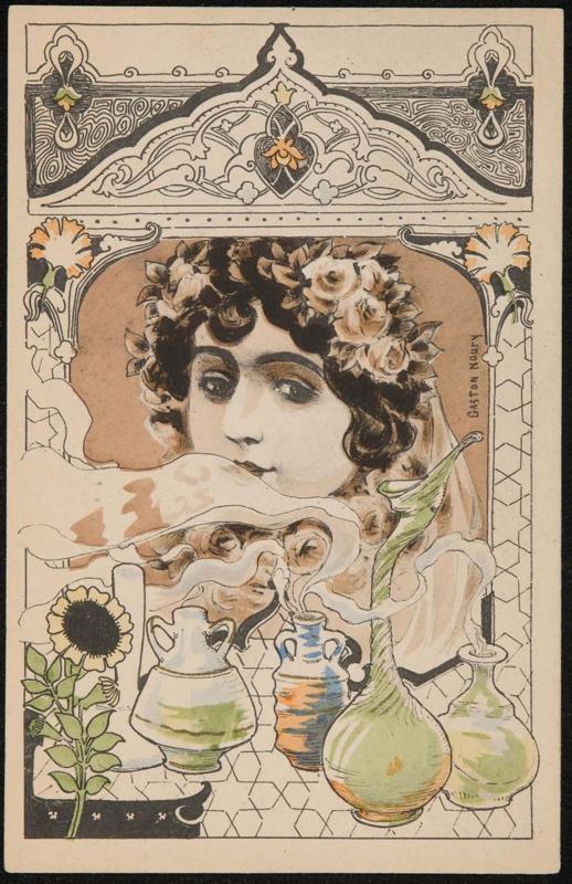 Woman and perfume bottles