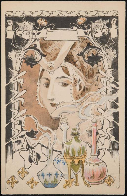 Woman and perfume bottles