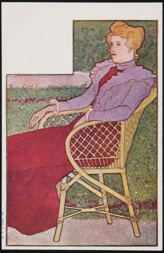 Woman sitting in a whicker chair