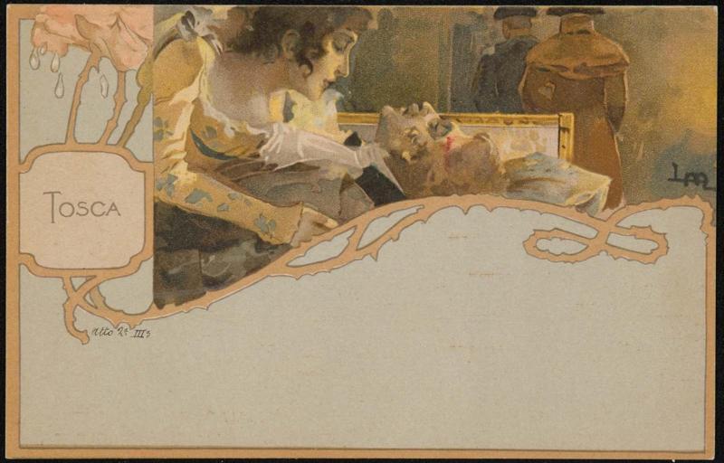 Atto 2a; Tosca hovering over the tortured Cavaradossi