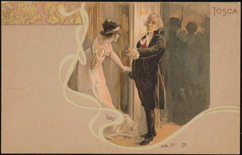 Atto 2a; Scarpia offering his hand to Tosca
