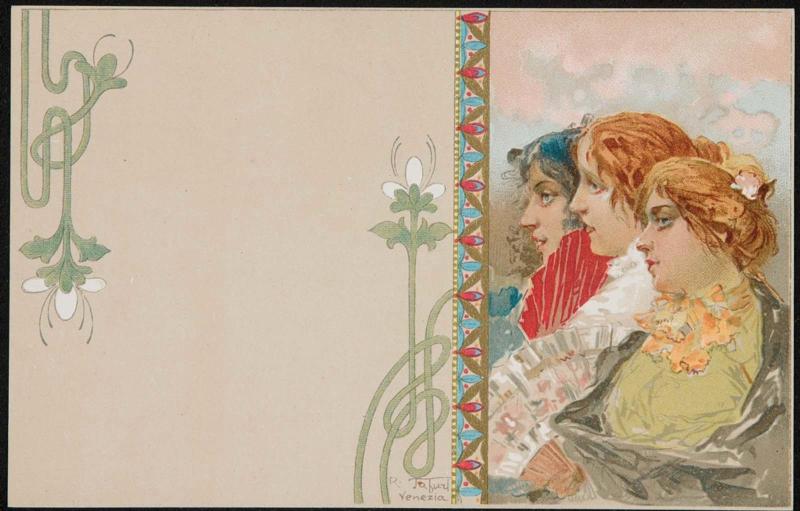 Three woman, one holding a fan