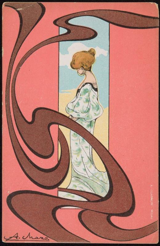 Woman in a green and white dress