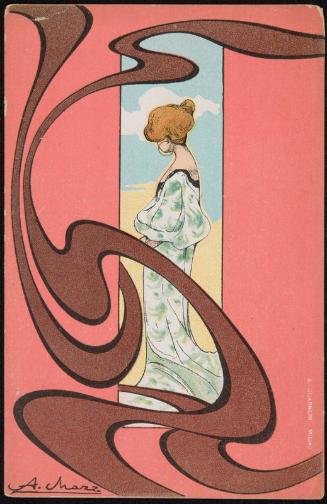 Woman in a green and white dress