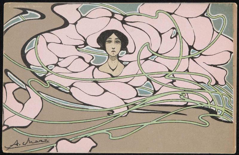 Woman and a pink floral decoration