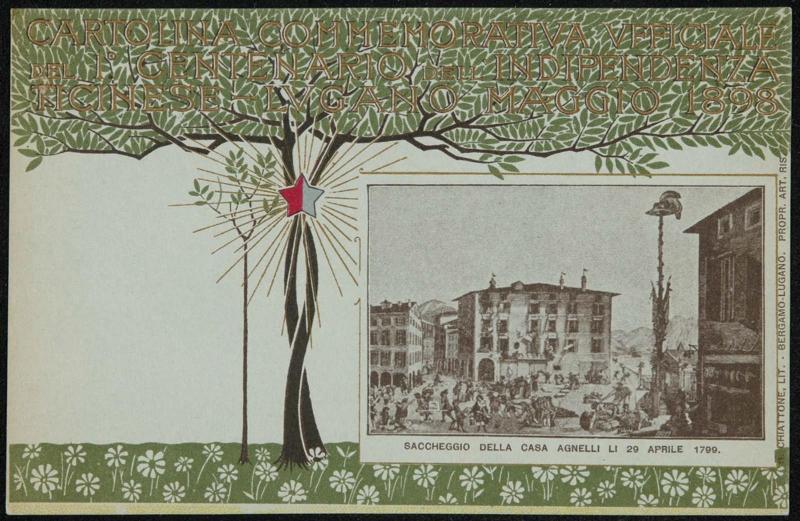 Cartolina Commemorativa ufficiale del 1o Centenario dell'Indipendenza Ticinese - Lugano Maggio 1898