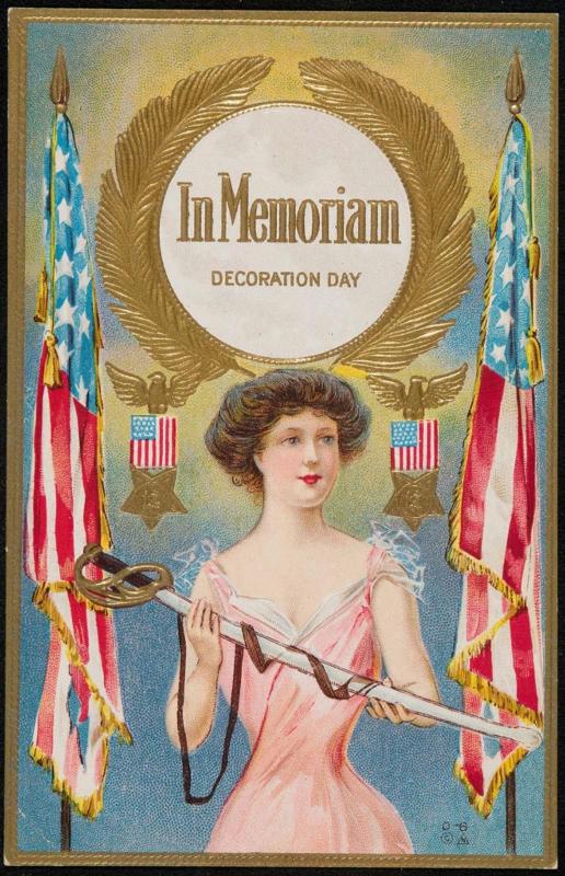 Woman holding a soldier's sword