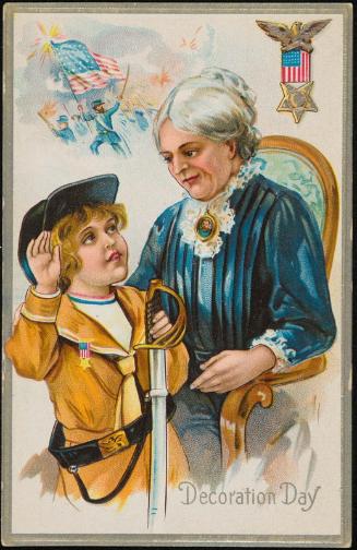 Mother telling war tales to a boy