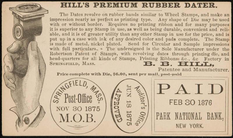 Advertisement for Hill's Premium Rubber Dater
