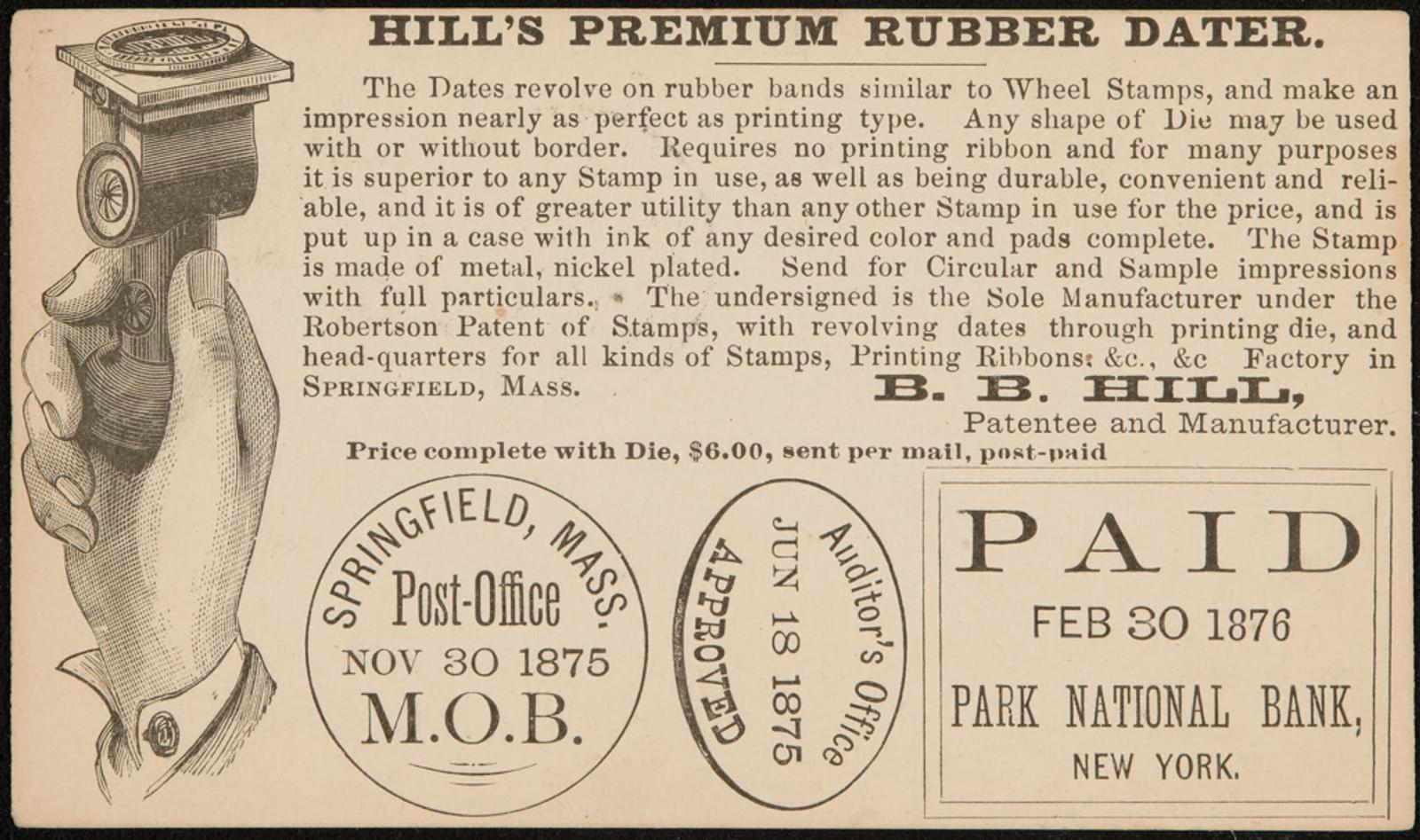 Advertisement for Hill's Premium Rubber Dater