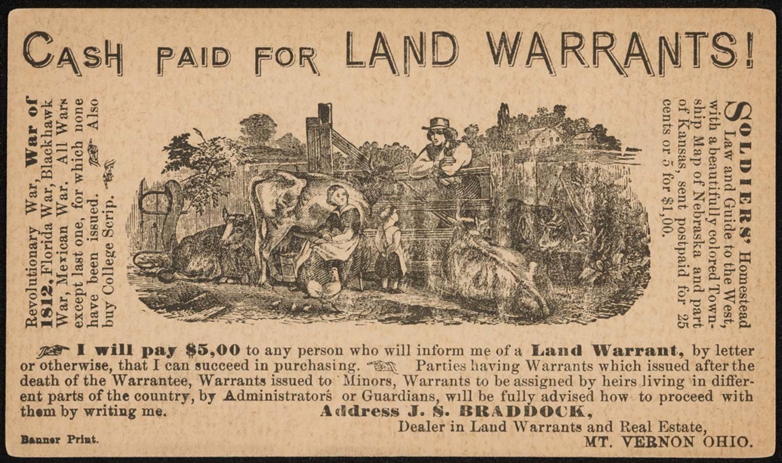 Cash paid for land warrants!