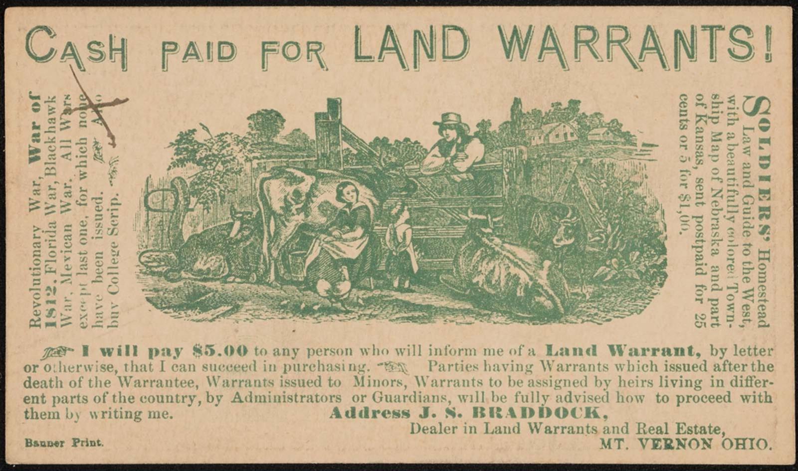 Cash paid for land warrants!