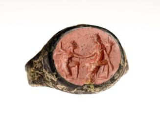 Ring with oval gem with Tyche / Fortuna and a kneeling man