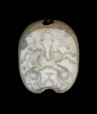 Scaraboid with two rearing stags