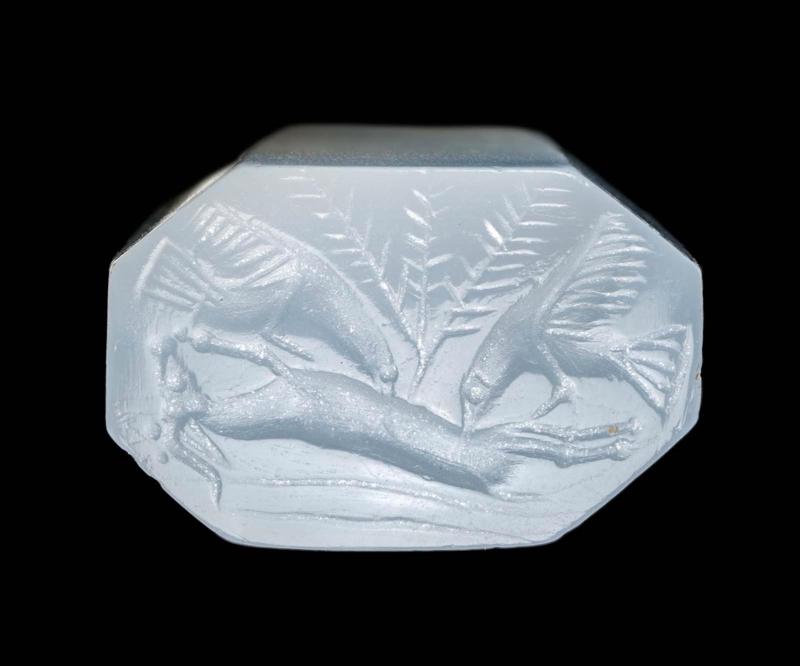 Pyramidal seal with two birds preying on a goat