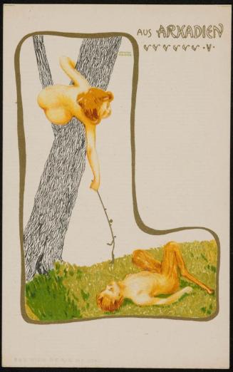 Woman on a tree branch playing with a centaur, from the series From Arcadia