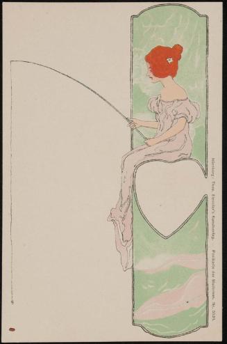 Woman sitting on a big heart with a fishing pole, from the series Heart Lady