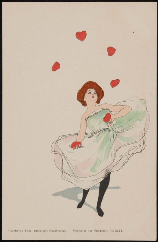 Woman juggling six hearts, from the series Heart Lady
