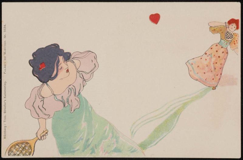 Women playing tennis with hearts, from the series Heart Lady