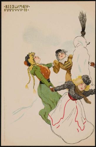 Three women building a snow man, from the series Ice Flowers