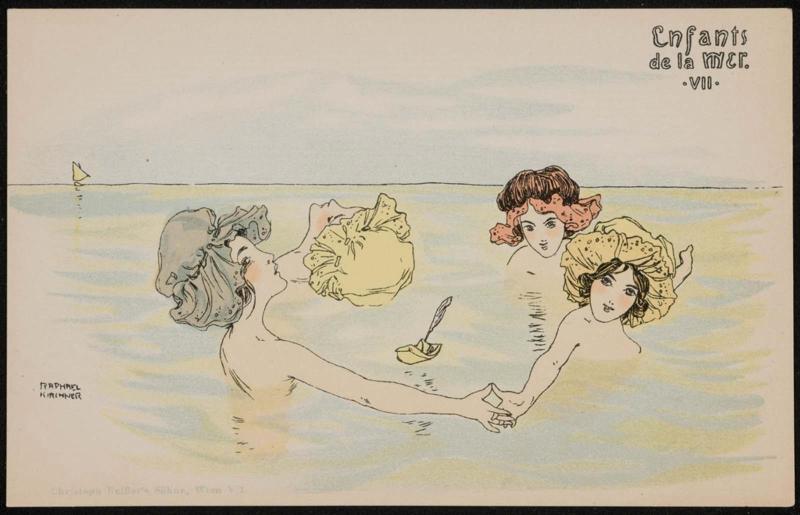 Girls wearing bathing caps in the sea, from the series Children at Sea