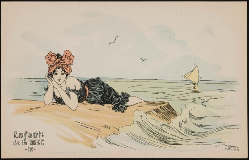Girl lying on beach with waves, from the series Children at Sea