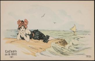 Girl lying on beach with waves, from the series Children at Sea