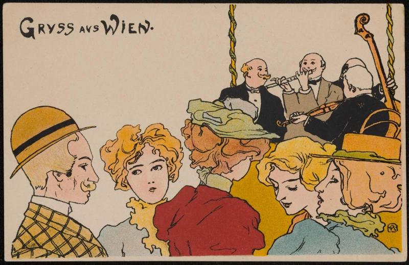 Crowd of people listening to musicians, from the series Viennese Types