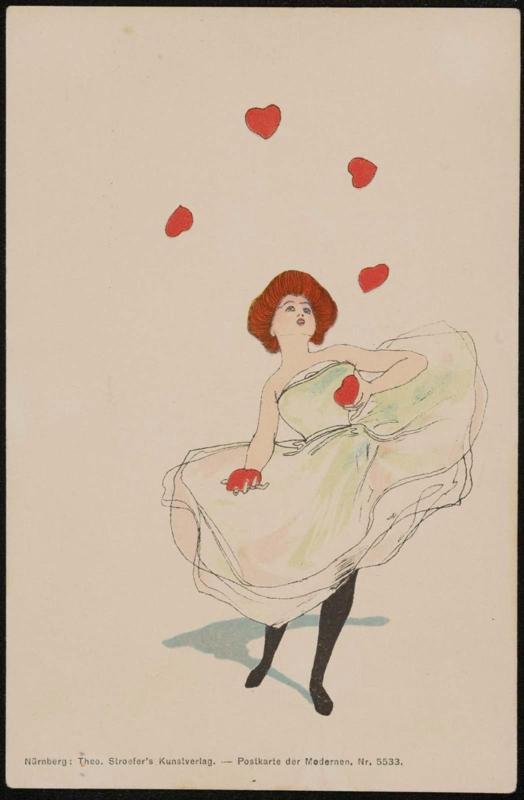 Woman juggling six hearts, from the series Coeur Dame