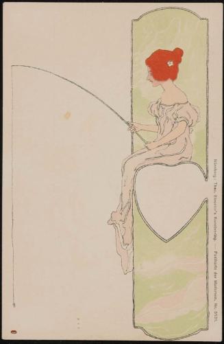 Woman sitting on a big heart with a fishing pole, from the series Coeur Dame