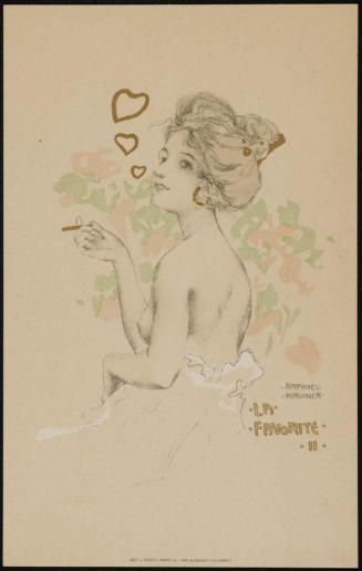Woman smoking and blowing heart-shaped smoke puffs, from the series The Favorite