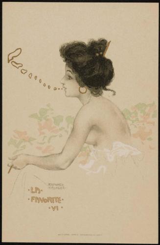 Woman in profile smoking and blowing heart-shaped smoke puffs, from the series The Favorite