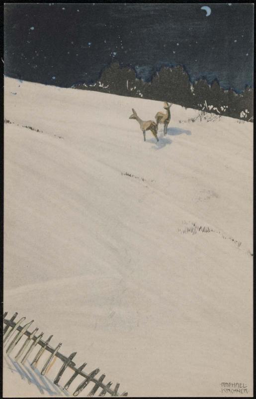 Deer in a snowy field, from the series Christmas pictures