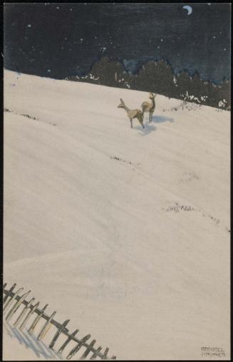 Deer in a snowy field, from the series Christmas pictures
